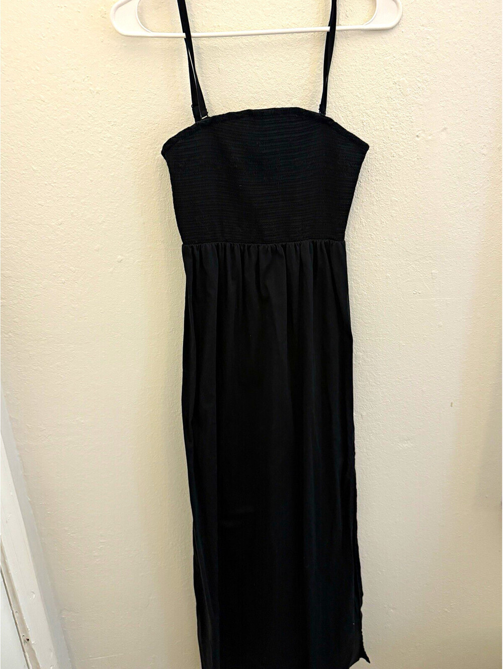 Favorite Daughter Black Smocked Maxi Dress Size S Adjustable Strap Cotton